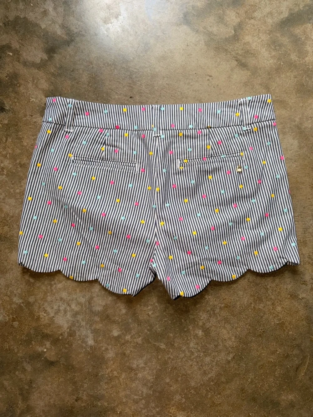 Scalloped Hem Shorts Stripe Multicolor Dot Preppy - Size 4 - Picture 2 of 7